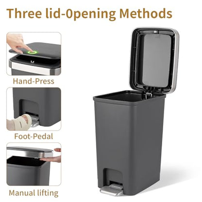 UUJOLY Small Bathroom Trash Can with Lid Step Pedal, 2.6 Gallon, Dark Grey | Soft-Close Sturdy Garbage Can + 3 Rolls Trash Bags, For Bathroom, Kitchen, Bedroom, Office, Dorm, Laundry, RV - color: Dark Grey