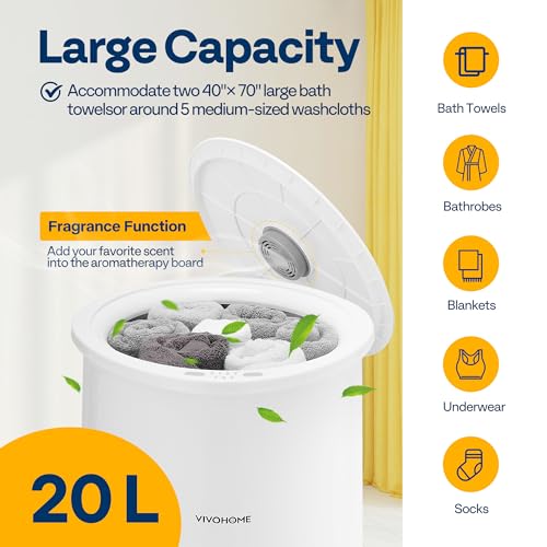 VIVOHOME 20L Towel Warmer for Bathroom, Large Towel Heater Bucket with Keep Warm Feature, 4 Timer and 3 Temperature Settings, Suitable for Oversized Towels, Blankets, Bathrobes