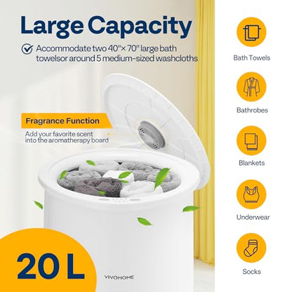 VIVOHOME 20L Towel Warmer for Bathroom, Large Towel Heater Bucket with Keep Warm Feature, 4 Timer and 3 Temperature Settings, Suitable for Oversized Towels, Blankets, Bathrobes