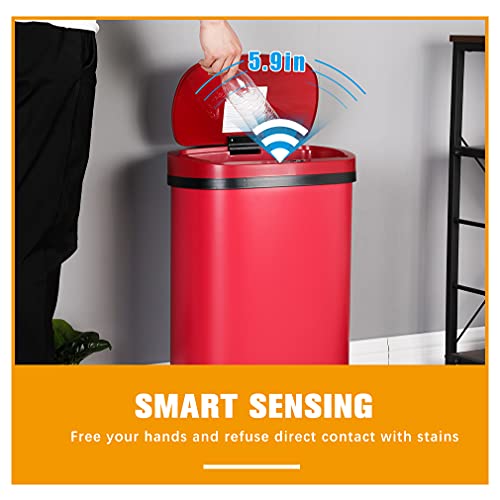 13 Gallon Stainless Steel Trash Can with Lid,Touch Free Automatic Kitchen Trash Can,Fingerprint-Resistant Soft Close Lid Garbage Can, 50L Large Capacity Garbage Can for Kitchen Home Office(Red) - color: Red