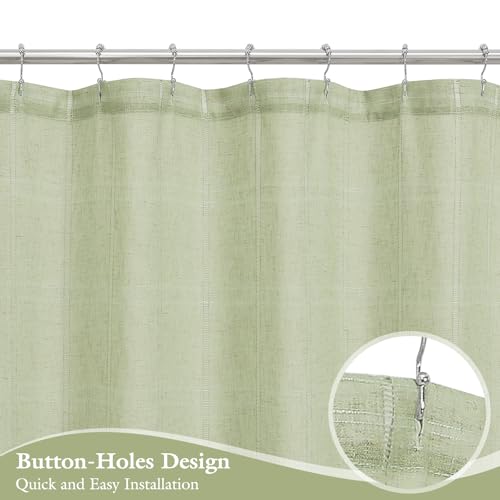 Long Linen Farmhouse Shower Curtain Set with Tassel, Modern Boho French Country Chic Bathroom Shower Curtain Set with PEVA Liner, Cotton Luxury Fabric Shower Curtain 72x78 - Green - color: Green, size: 72"W x 78"L (Pack of 1)