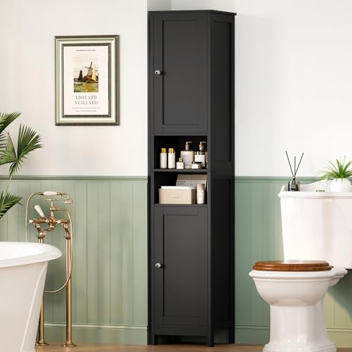 67" Tall Bathroom Cabinet with Adjustable Shelves and Doors | Narrow Bathroom Storage Cabinet for Small Space, Living Room, Entryway, Kitchen, Black - color: Black