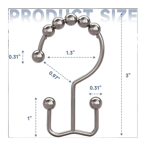 Shower Curtain Hooks Rings, Rust Resistant Metal Double Glide Shower Hooks Rings for Bathroom Shower Rods Curtains, Set of 12 Hooks - Nickel - color: Nickel