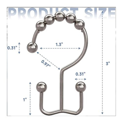 Shower Curtain Hooks Rings, Rust Resistant Metal Double Glide Shower Hooks Rings for Bathroom Shower Rods Curtains, Set of 12 Hooks - Nickel - color: Nickel