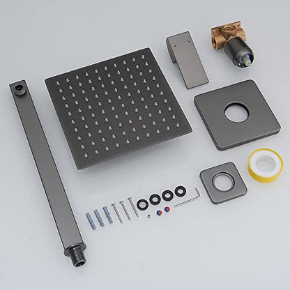 Grey Shower Faucet Set Bathroom Rainfall 8 Inch Shower Head System Single Handle Shower Trim Kit with Rough-in Valve - color: Gray, style: Shower Faucet