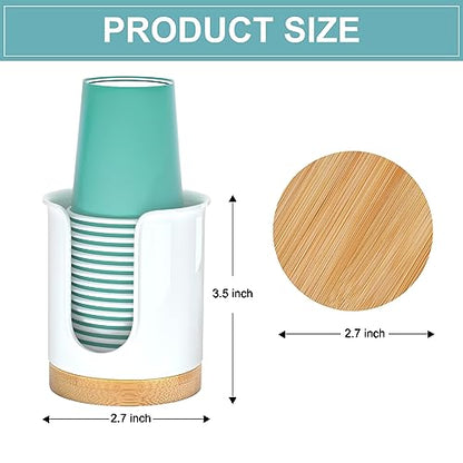 2 Pack Bathroom Cup Dispenser - Small Cup Holder and Mouthwash Cups Holder for 3 Oz Countertop - Convenient Paper Cup Dispenser - Bamboo Wood Base Bathroom Cup Holder（White） - color: White/Bamboo, size: 3 OZ