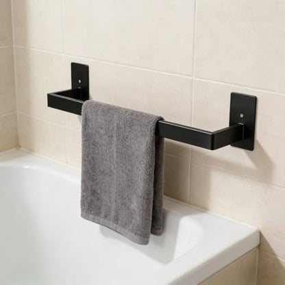 Vanloory Self Adhesive 12 Inches Square Towel Bar + 6 Pcs Adhesive Square Coat Hooks, Sturdy No Drilling Towel Rack and Robe Hook Premium 304 Stainless Steel Bathroom Accessories for Bathroom Kitchen