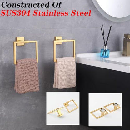 GERZWY Bathroom Hand Towel Holder Gold Stainless Steel Towel Ring for Bath Kitchen Garage Heavy Duty Wall Mounted JG1916-2BE - color: Gold