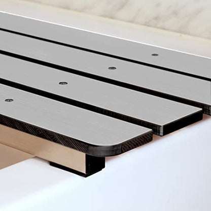 Hermosa 32" x 13.5" Back Wall-Mount Folding Phenolic Gray Tub Seat with 3" Slats - color: Phenolic Gray