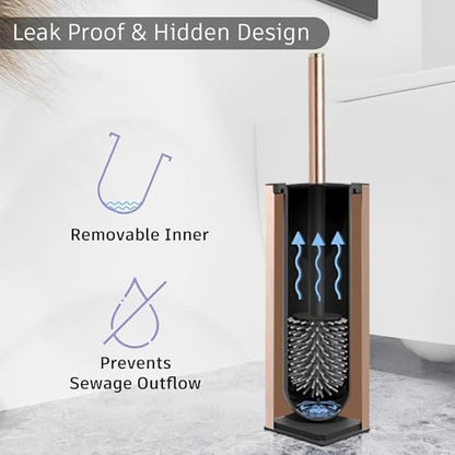 BGL Standing Toilet Brush and Holder Rose Gold Aluminium Toilet Bowl Cleaner Brush and Holder for Bathroom Storage and Organization, Square Design Sturdy and Space Saving - color: Rose Gold