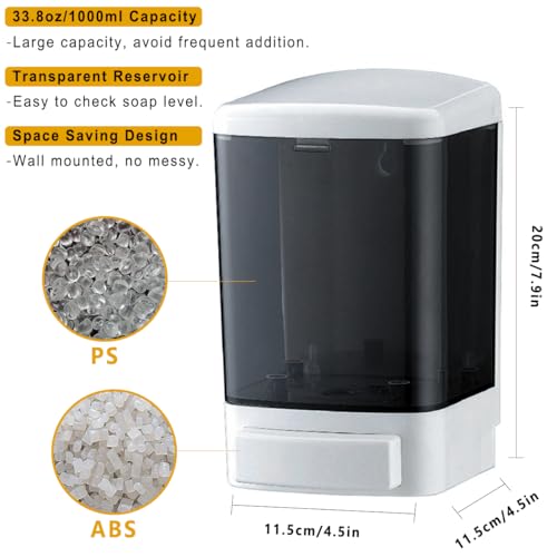 Manual Soap Dispenser Wall Mounted, 33.8oz, Bathroom Kitchen Commercial | Leak-proof Nozzle, Thin & Thick Soap Compatible, Easy to Install & Refill, Soap Level Visibility, Big Capacity, Black - color: White&black