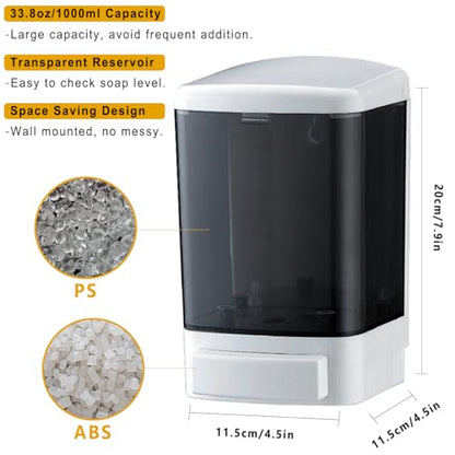 Manual Soap Dispenser Wall Mounted, 33.8oz, Bathroom Kitchen Commercial | Leak-proof Nozzle, Thin & Thick Soap Compatible, Easy to Install & Refill, Soap Level Visibility, Big Capacity, Black - color: White&black