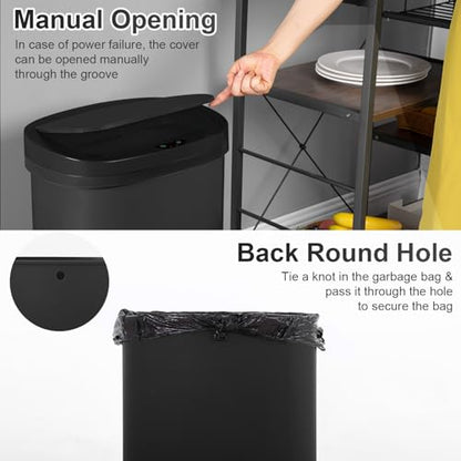 FDW Garbage Can 13 Gallon 50 Liter Kitchen Trash Can for Bathroom Bedroom Home Office Automatic Touch Free High-Capacity with Lid Waste Bin - color: Black, style: Plastics