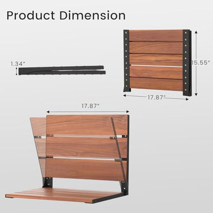 EROMMY Folding Shower Seat, 17.8" Wall Mounted Teak Shower Bench, Foldable Shower Chair for Inside Shower, Home Care Bathroom Safety Shower Chair for Elderly and Disabled, 400 lbs Capacity - size: 17.8" Folding Shower Bench