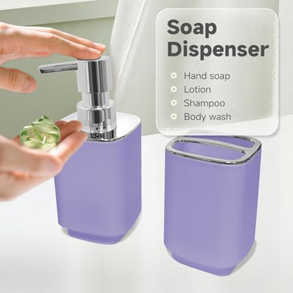 2Pcs Lavender Bathroom Set, Square Boho Soap & Toothbrush Holder Set | Thick shatterproof ABS, electroplated rust-proof pump, drip-free, multi-slot holder, dustproof lids, easy-clean - color: Lavender, size: 2PCS