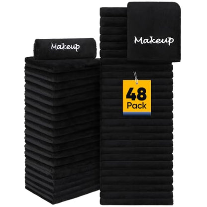 UNIMADE Makeup Remover Cloth, 48 Pack Black Facial Wash Cloths | Soft Coral Fleece Microfiber Towel for Face, Hand, and Bathroom(13" x 13") - size: 48 Pack
