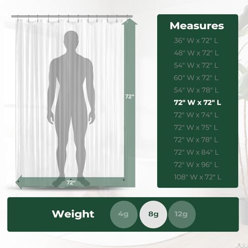 Clear Shower Curtain Liner with Side Suction Cups, Premium PEVA Plastic Shower Liner with 3 Magnets, Waterproof Bathroom Curtain, 72 x 72, Heavy Duty Clear - color: 2. 8g Clear, size: 72"W x 72"L (Pack of 1)