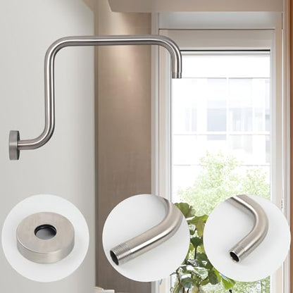 S shaped Shower Arm,13 Inch Stainless Steel Wall-Mounted High Rise Shower Head Extension Arm with Flange,Brushed Nickel,10Z2MK - color: Brushed Nickel, style: S Shaped