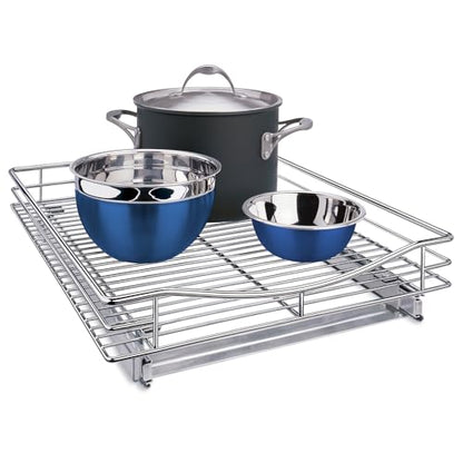 LYNK PROFESSIONAL® Pull Out Cabinet Organizer, Kitchen Slide Out Drawer | 17W x 21D chrome rollout shelf creates easy-access storage for cookware, pantry items and kitchen essentials inside cabinets - size: 17" W x 21" D