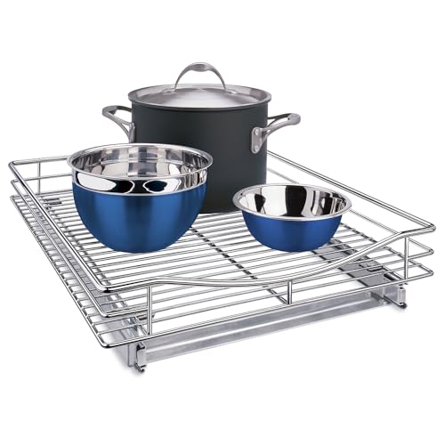 LYNK PROFESSIONAL® Pull Out Cabinet Organizer, Kitchen Slide Out Drawer | 17W x 21D chrome rollout shelf creates easy-access storage for cookware, pantry items and kitchen essentials inside cabinets - size: 17" W x 21" D