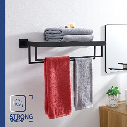 KOKOSIRI Matte Black Towel Rack 24'' Bathroom Towel Shelf with Double Towel Bars SUS304 Stainless Steel Wall Mounted, B6003BK - color: Matte Black, size: 24-Inch