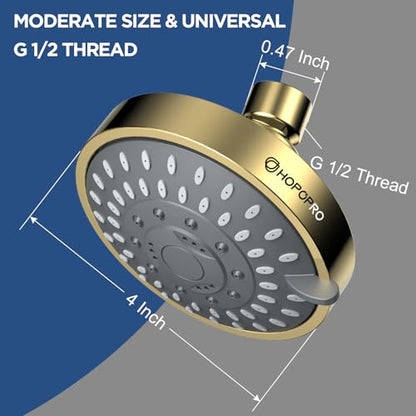High Pressure Shower Head, HOPOPRO 5-Mode Fixed Showerhead, NBC Recommended | The Washington Post, NBC News, Today TV Show Recommended, Consumer Reports Tested High Flow Fixed Shower Head (4 Inch Gold) - color: Gold, style: 4 Inch Modern