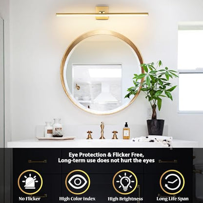 LED Bathroom Vanity Light, Modern Bathroom Light Fixture Over Mirror (3000K/4000K/6000K, Dimmable), Vanity Light Bar with Angle Adjustable, 32 Inch, Brass - color: Brass, size: 32 inch