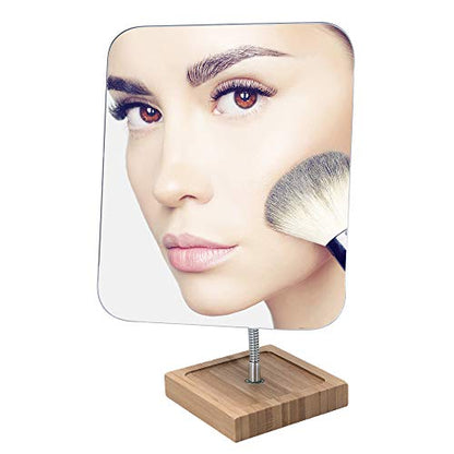 YEAKE Flexible Gooseneck Bamboo Vanity Makeup Mirror,360°Rotation 8" Large Frameless, Folding Portable Table Desk Mirror with Stand for Bathroom Shaving Make Up, Rectangle - size: 11.4"L x 6.3"W
