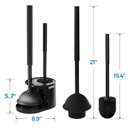 FORASTO 2Pack 4in1 Toilet Plunger and Brush Set - Bathroom Cleaning Tools | 21", Groove Gap Brush, Cleaning Gloves, Heavy Duty Toilet Bowl Cleaner, Apartment Must Haves Bathroom Decor Accessories