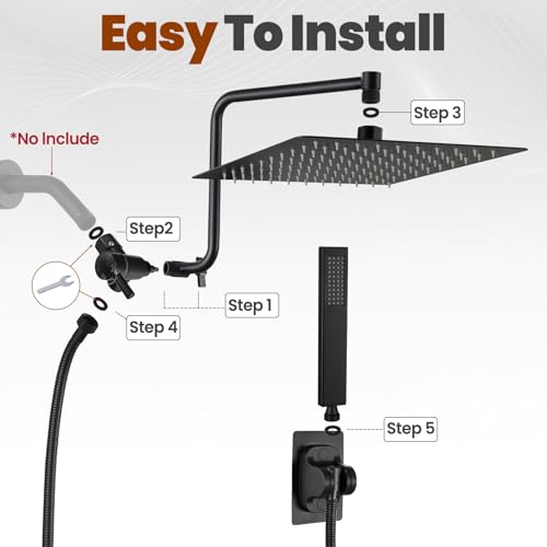 10" Metal Rain Shower Head with Handheld Spray Combo, 3 Settings Shower Diverter, Stainless Steel Handheld Shower Wand, Adjustable Extension Arm, 71 Inches Extra Long Hose - Matte Black