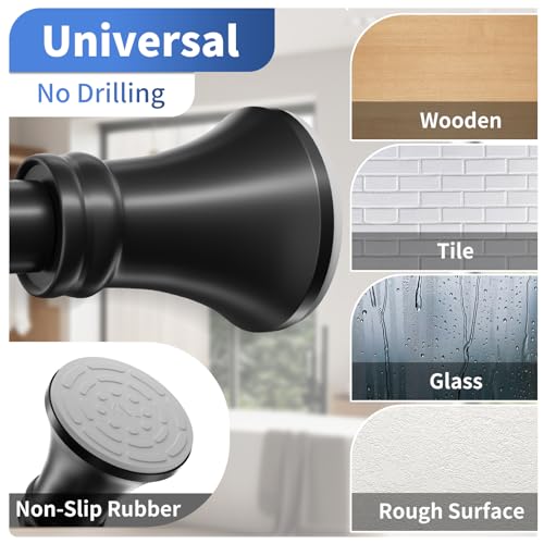 Matte Black Shower Curtain Rod 36-84 Inch(3-7ft), No Slip No Drill Stainless Steel Spring Tension Curtain Rod, No Rust Shower Rod Adjustable For Bathroom Window Bedroom - color: Matte Black, size: 36"-84"