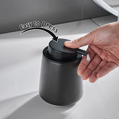 12Oz Hand Soap Dispenser - 2 Pack Ceramic Liquid Soap Dispenser Set | Lotion Dispenser with Easy-to-Press Pump, Reusable and Refillable Mordern Dish Soap Dispenser for Bathroom & Kitchen, Black - color: Black Liquid Dispenser