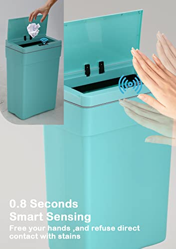 Trash Can 13 Gallon Plastic Automatic Trash Can with Lid for Bedroom Bathroom Home Office Garbage Can Trash Bin Touchless Trash Can Sensor Trash Can Electric Trash Can 50 Liter，Blue, 1PCS - style: Single Lid(blue)