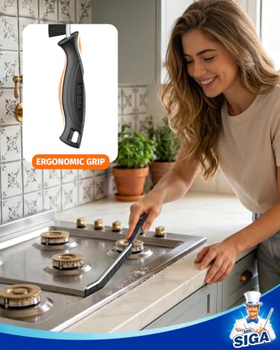 MR.SIGA Crevice Cleaning Brush, Grout Scrub Brush for Corners, Tight Spaces | Hard bristles, Heavy duty and flexible, for deep cleaning of hard to reach areas of kitchen and bathroom, 3 pack, black