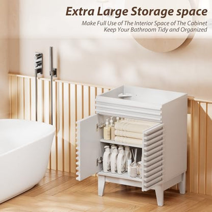 APRILSOUL 24" Bathroom Vanity, Mid-Century Bathroom Vanity Cabinet with 2 Soft Closing Doors, Freestanding Bathroom Cabinet, Particleboard Frame with Wood Grain Laminate, White(Sink Not Included) - color: White, size: 24 Inch