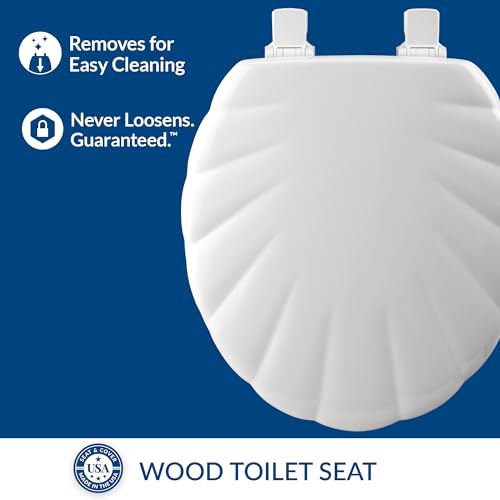 Mayfair Sculptured Shell Toilet Seat, Easy Clean Hinges with Durable Wood Seat, Made in USA, Round, White - color: White, size: Round, style: Shell - White