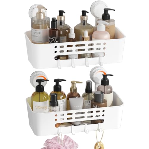 Lifewit Suction Cup Shower Caddy, 31 cm/12"(L), 2 Pack | Plastic, Removable, No-drilling Bathroom Organizers and Storage Rack, for inside Shower & Shampoo - size: 12.4''