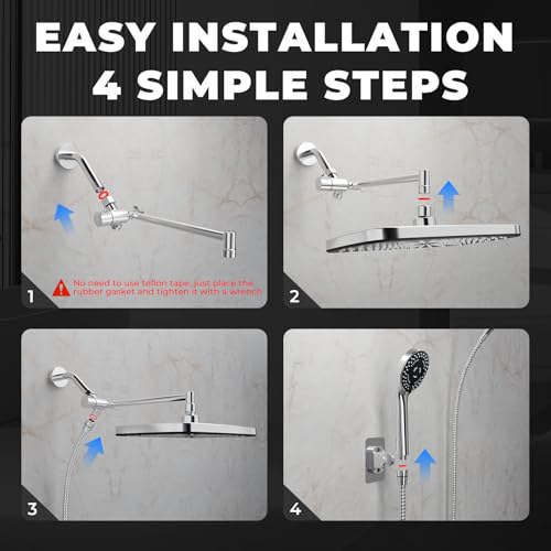 Chrome Rain Shower Head with Handheld Shower Head, 5 Spray Modes | High-Pressure Dual Shower Combo, Multi-Spray Handheld, 15-Inch Metal Extension Arm, Detachable Design for Easy, Flexible Use - color: Chrome