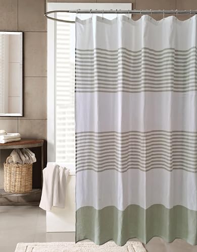 Sage Green Fabric Shower Curtain, Cotton Striped Textured Design, 70 x 72 Shower Curtain, Modern Farmhouse Bathroom Decor, Collin Sage - color: Collin Sage