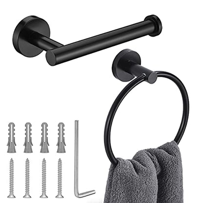 Matte Black Toilet Paper Holder and Hand Towel Ring Set 2 Pieces Bathroom Hardware Accessories Set SUS304 Stainless Steel Heavy Duty Wall Mounted Bathroom Holder… - color: Matte Black