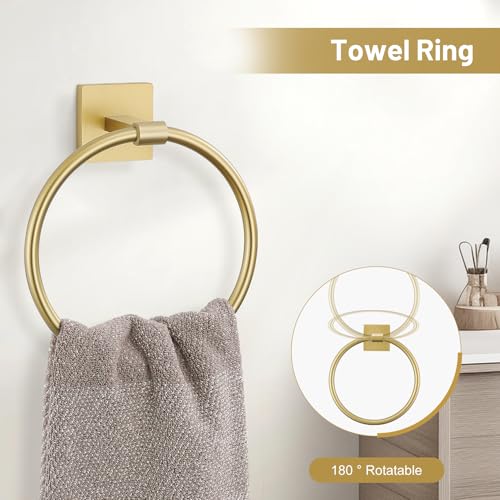 TURS 5-Pieces Brushed Gold Bathroom Hardware Set 23.6 Inch SUS304 Stainless Steel Towel Bar Set Wall Mounted Square Toilet Paper Holder with Shelf - color: Brushed Gold, size: 5-Pieces Set