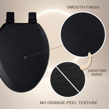 Toilet Seat, Slow Close, Soft Touch, Ultra-Smooth Matte Finish (No Orange-Peel Texture), Premium Moulded Wood, Quick Release, PIKLiDS (Black, Elongated) - color: Black, size: Elongated