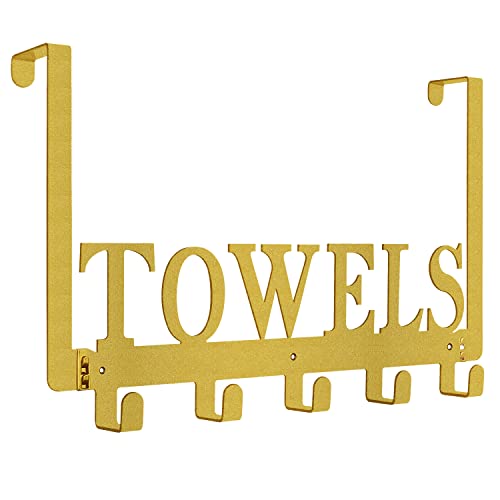 Over The Door Hooks, Towel Holder for Bathroom, Door Mount Towel Rack Towel Hooks for Bedroom Kitchen Pool Beach Towels Bathrobe Wall Mount Hang On The Door Cabinet Cupboard Metal Sandblasted (Gold) - color: Gold, size: 5 Hooks