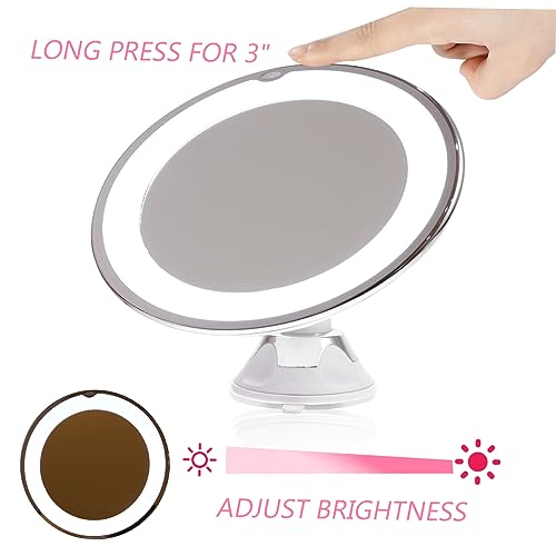 Magnifying LED Lighted Makeup Mirror with Strong Suction Cup Tabletop Vanity Mirror for Precise Cosmetics Application Portable and Easy Mounting Smooth Surfaces Women