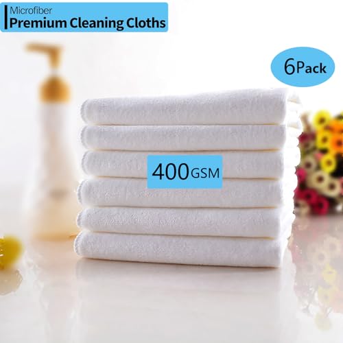 400 GSM Premium Microfiber Cleaning Cloths, Ultra Absorbent Lint-Free Towels for Kitchen, Glass, Countertops, Stainless Steel, Car Care & Household Cleaning, Reusable Washable 12" x 12" - color: White
