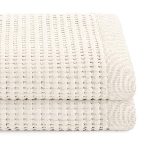 GILDEN TREE Waffle Towels for Bathroom Luxury 100% Cotton Bath Towels, Quick Dry Towel, Thin Super Absorbent Lint Free Shower Towels, Bath Towels Set of 2, Modern Style (Cream) - color: Cream, size: Bath Towel (32" x 62") 2 Pack