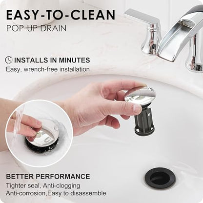 Chrome Modern Bathroom Faucet Waterfall 4-8 Inch 3 Hole Bathroom Sink Faucet Widespread with Pop-up Drain and cUPC Supply Line, 2 Handle for Vanity, Lavatory, Restroom, Apartment, Brass Material - color: Chrome - Fashion