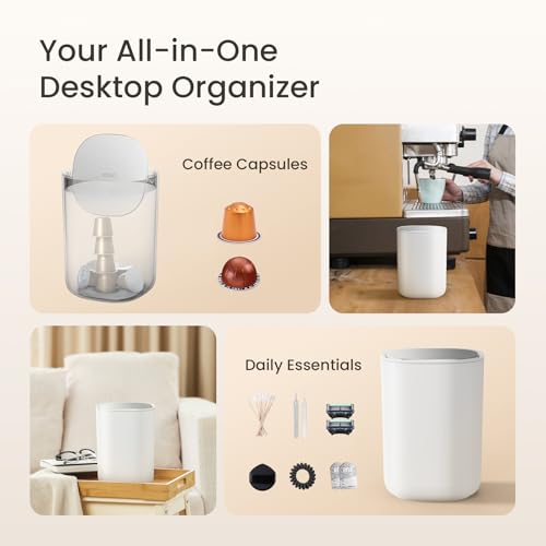 Cesun Mini Desktop Trash Can with Swing Lid, 0.4 Gal Desk Trash Can, White | Removable Lid, Tiny Garbage Can for Tabletop/Counter/Home Office/Makeup Area/Car Interior, Odor Seal, Stain Resistant, Sturdy - color: White