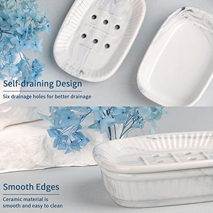 ANTIS'S HOME Marble Blue Double Layer Ceramic Self Draining Soap Dish Bathroom - color: Marble Blue