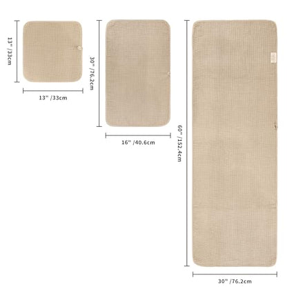 POLYTE 430 GSM Poly Blend Microfiber Quick Dry Waffle Bath Towel Set of 6 | 2-Body Towels, 2-Hand Towels, 2-Wash cloths, Oversize, Lint Free - color: Beige,blue
